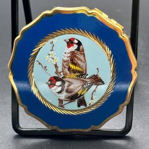 Goldfinch Bird Stratton Powder Compact Women OS Blue Enamel Vintage 1950 England